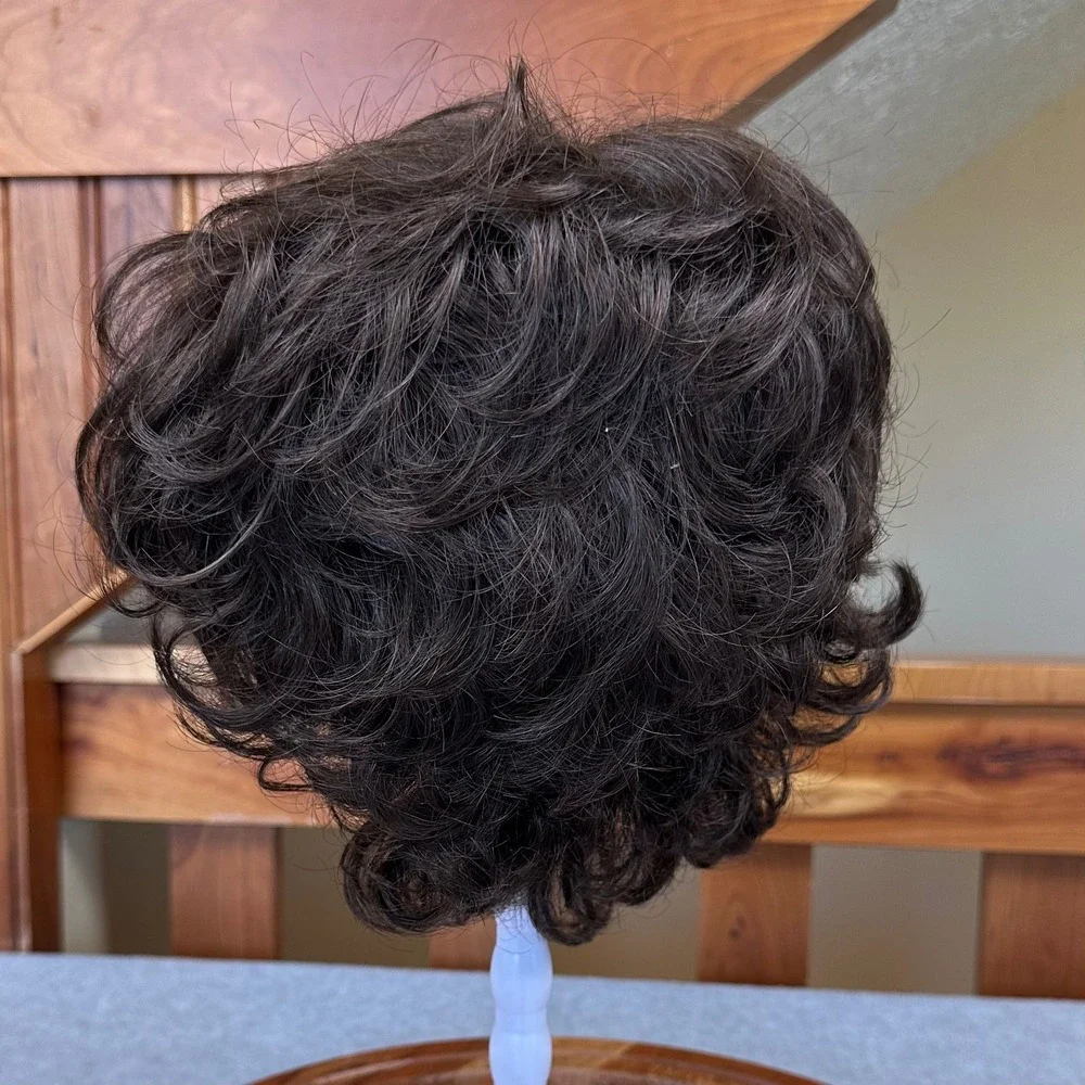 Paula Young Short Curly Layered Brunette Synthetic Wig Medium Brown A5032